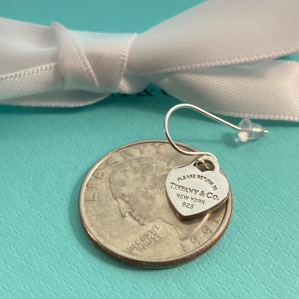 Return to Tiffany & Co Mini Heart tag French Hook Earrings 925 Sterling w/box - Picture 5 of 7